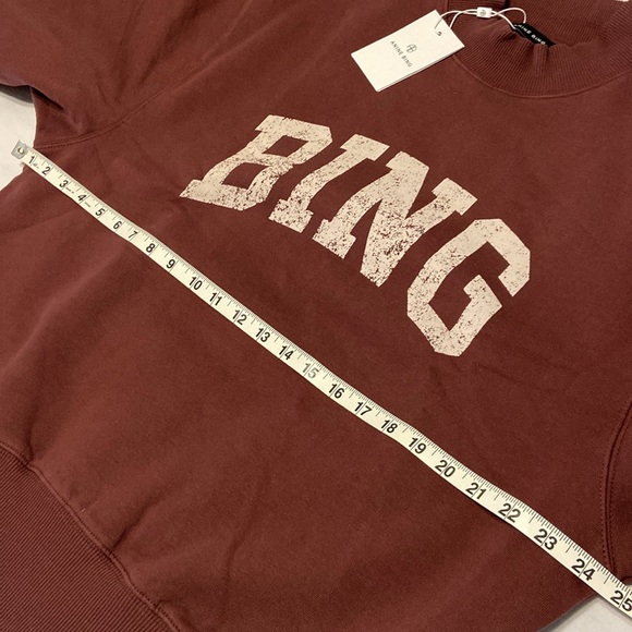 ANINE BING Burgundy Bradie 'Bing' Sweatshirt NWTS Rib Mock Neck Size Medium - Picture 13 of 16